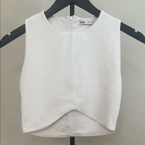 Zara White Asymmetrical Crop Tank Top